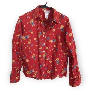 Jones New York sport linen cotton blend red floral long sleeve top